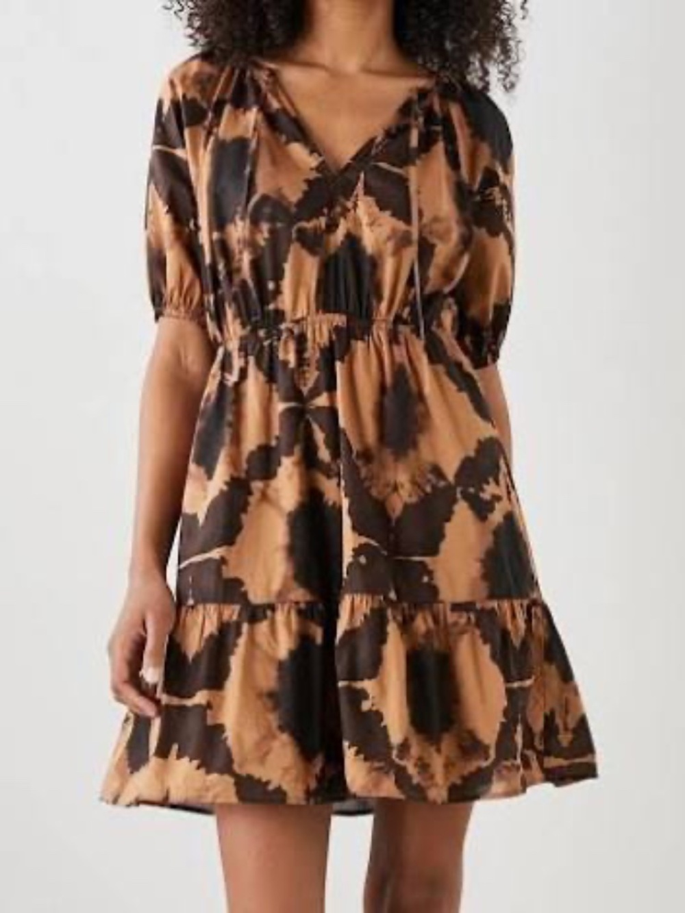 Rails Amabella Tigers Eye 100% Cotton Mini Dress with Short Puff Sleeves Size M